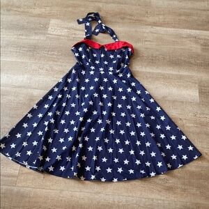 American Navy Blue Star Print Halter Dress